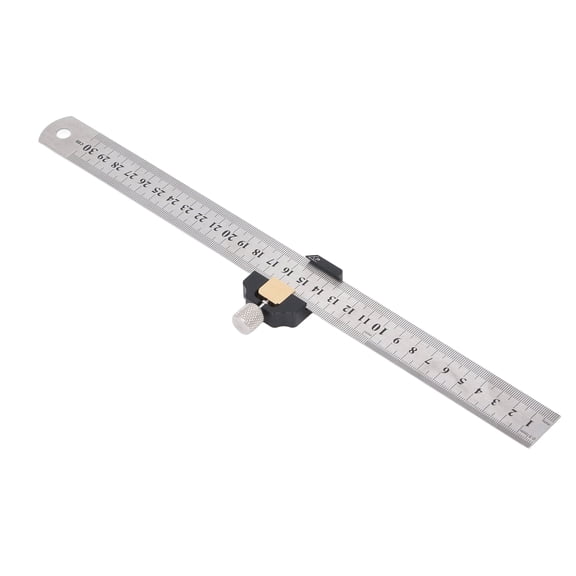 BOKYAN Steel Ruler 12 Inch / 30 cm Imperial Metric Measuring Tool with Positioning Block for Scribing