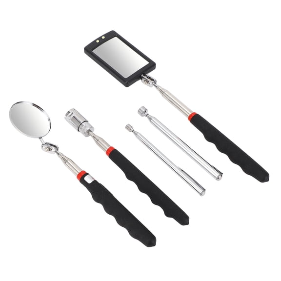 BOKYAN Telescoping Magnetic Pickup Tool Set with 360 Degree Inspection Mirror, LED Flashlight & Magnifying Glass - Extendable Hand Tool Kit for Mechanics (9.45 in / 24 cm)