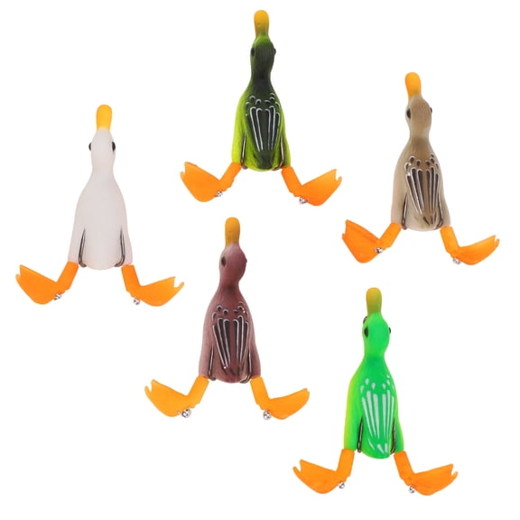 BOKYAN Topwater Duck Fishing Lures 5-Piece Set, 3D Rubber Floating Propeller Bait for Bass, Freshwater Saltwater Artificial Swimbaits with Sharp Treble Hooks for Anglers