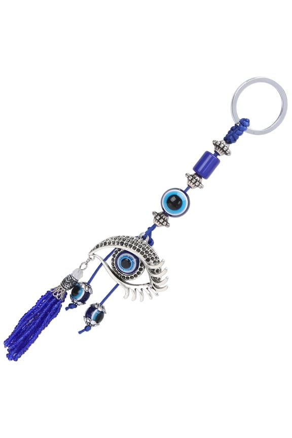 Turkish Blue Evil Eye Shaped Keychain Pendant Fashionable Metal Key Ring Gift Car Hanging Decoration Good Luck Charm Elegant Lightweight Keys Organizer (6.9 inches / 17.5 cm)