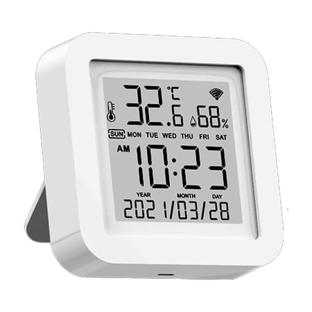 BOKYAN Tuya WiFi Smart Temperature and Humidity Sensor, LCD Display Weather Station with App Control, Compatible with Alexa and Google Home for Indoor Use (2.6x2.6x0.7 inches / 65x65x17 mm)