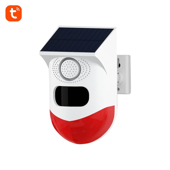 BOKYAN Tuya WiFi Solar Powered Outdoor Infrared Motion Sensor Detector, Waterproof Strobe Alarm Siren (120dB, 110, 9-12m / 30-39ft) for Smart Home Security & Intruder Alert, Eco-Friendly Energy