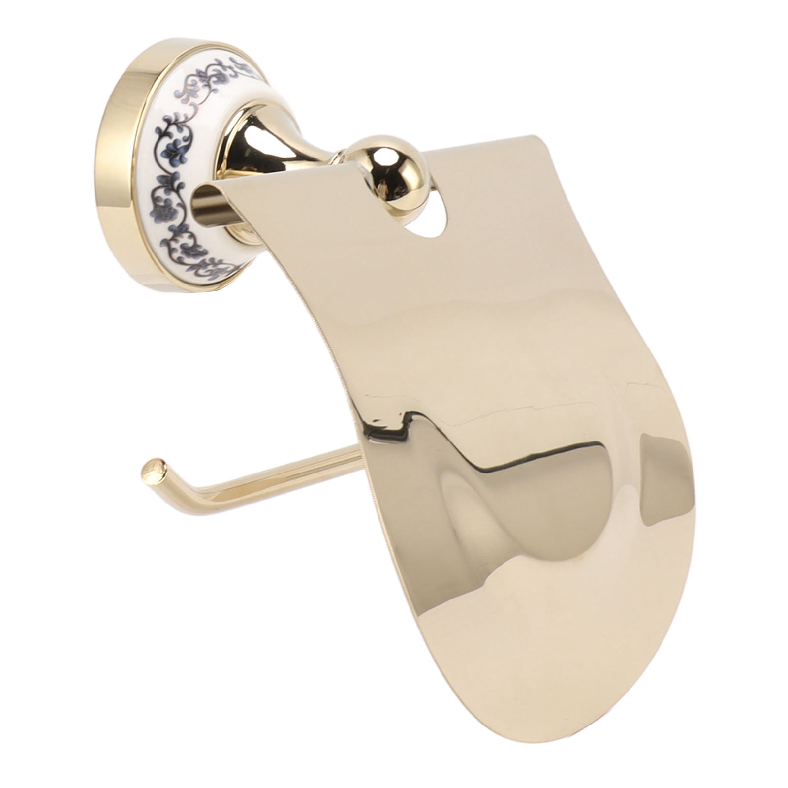 BOKYAN Vintage Gold Toilet Paper Holder, Exquisite Ceramic and Stainless Steel Wall Mounted Tissue Roll Hanger for Bathroom and Kitchen (6.3 x 5.1 inches / 16 x 13 cm)