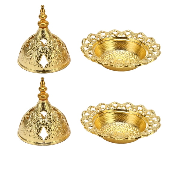BOKYAN Vintage Zinc Alloy Gold Cone Coil Incense Burner for Bedroom and Office, 2 Sets, Rustproof Fadeless Middle Eastern Arabic Ornament (5.9 inches / 15 cm)