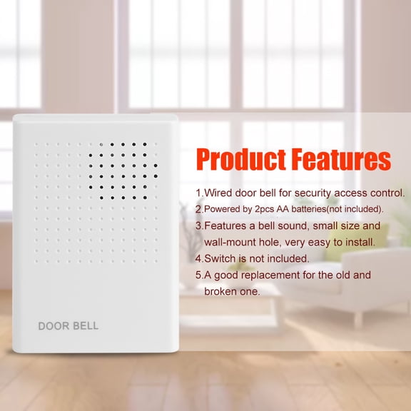 BOKYAN Wired Doorbell Alarm System 90dB High Volume Chime for Home Office Access Control, Battery Powered, White (3.42 in / 87.0 mm)