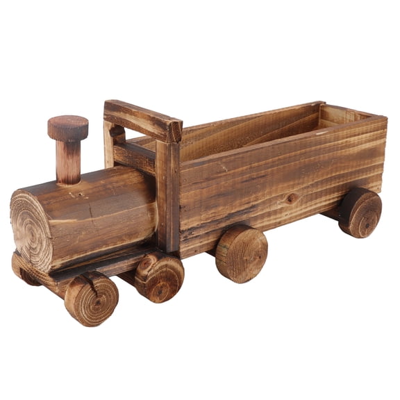 BOKYAN Wooden Flower Pot Cartoon Train Shape Succulent Planter Decoration for Garden Home Office Good Ventilation Fir Wood Pastoral Style Pot 14.6 in / 37 cm for Indoor Outdoor Use