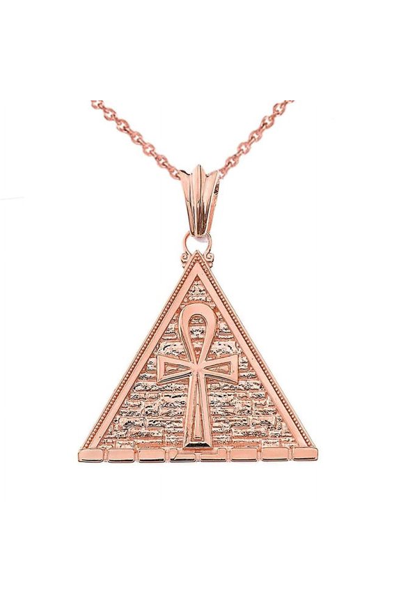 BOLD ANKH PYRAMID PENDANT NECKLACE IN ROSE GOLD : 14K Pendant only