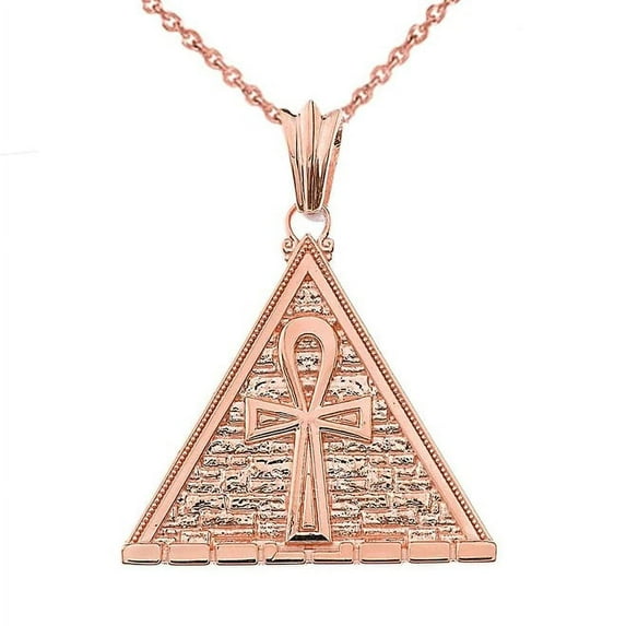 BOLD ANKH PYRAMID PENDANT NECKLACE IN ROSE GOLD : 14K Pendant with 22" chain