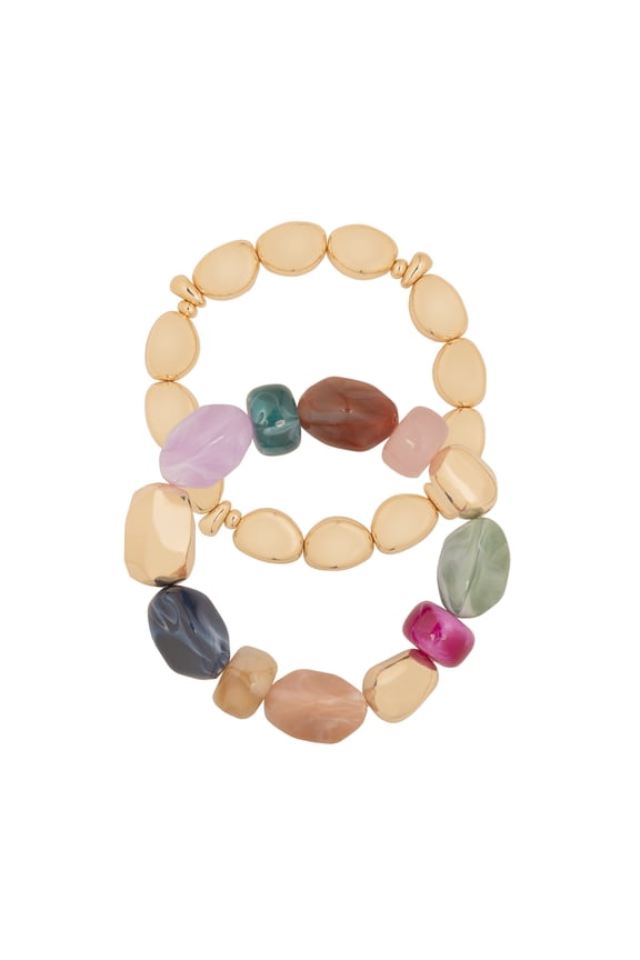Women's Stretch Bracelet Set with Colorful and Gold Tone Beads