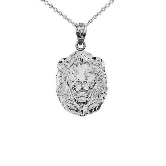 BOLD LION STATEMENT PENDANT NECKLACE (0.97") IN WHITE GOLD : 14K Pendant with 20" chain