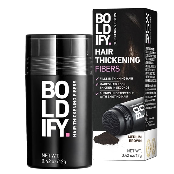 BOLDIFY Hair Thickening Fibers, Fill In Fine and Thinning Hair, Medium Brown, 12g