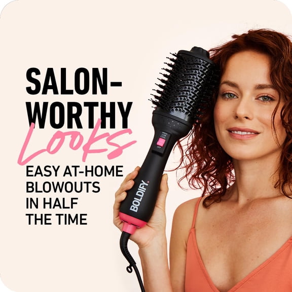 BOLDIFY Professional Blow Dry Brush - BoarCraft Charcoal Infused Hair Styling Tool with Volumtech Anti-Frizz Technology for Curls, Waves, and Straight Hair