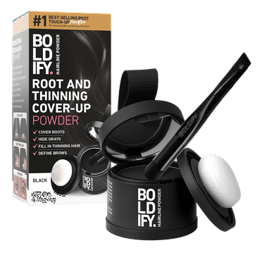 BOLDIFY Root Touch Up Powder with Brush, Covers Thinning Hair & Grays, Water-Resistant, Black, 4g