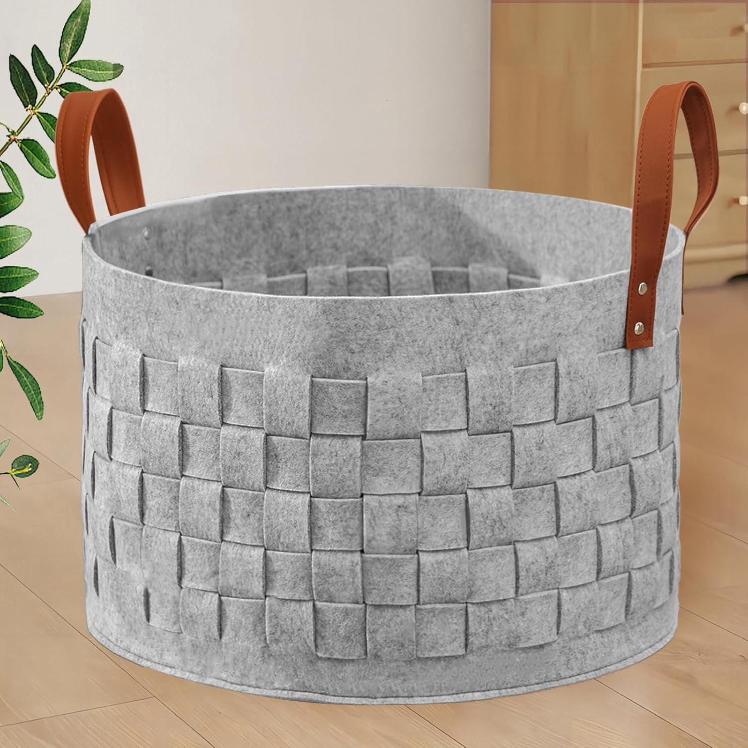 BOLDMONEKY Blankets Basket 20" x20 x11.8, Large Storage Baskets for Organizing Round, Living Room Dog Toy Bin for Dirty Clothes, Pillows, Towel-Light Gray