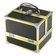 BOLLA Portable Makeup Train Case, Black with Gold Frame