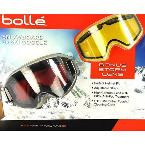 Boll SNOWBOARD or SKI GOGGLES, Bonus Yellow-Tint Lens, Pouch / Cleaning Cloth
