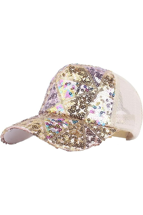 BOLLEY JOSS Sequin Ponytail Baseball Cap for Women Girls Velcro Ponycap Adjustable Mesh Trucker Hat