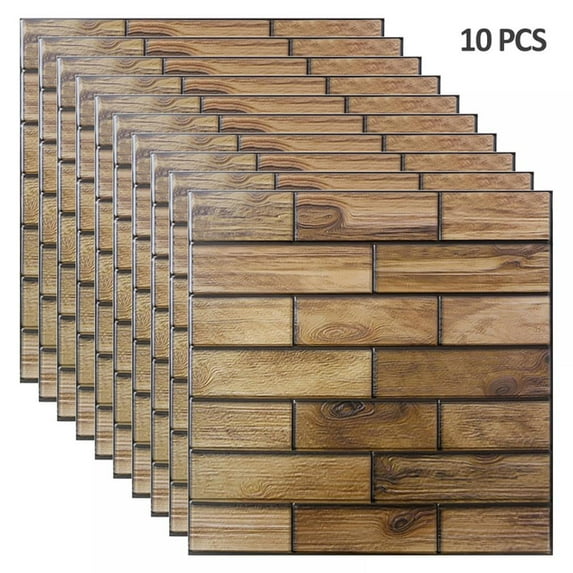 BOLLSLEY 12"x12" Faux Brown Wood Design Stick On Kitchen Backsplash Tiles,10 Piece