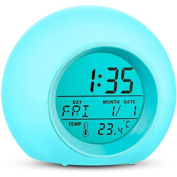 BOLLSLEY Kids Digital Alarm Clock, 7 Color Night Light, Snooze, Temperature Detect for Toddler, Children Boys and Girls, Bedside Clock