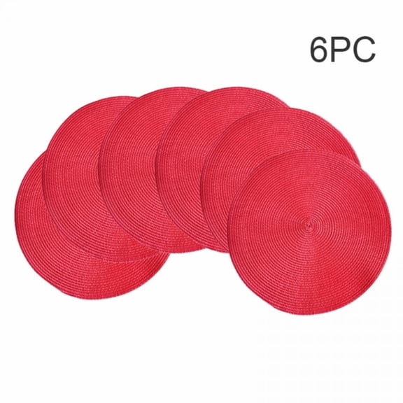 BOLLSLEY Round Placemats Round Braided Place Mats for Dining Table Heat Insulation Table Mats for Kitchen 14 inches Red Set of 6