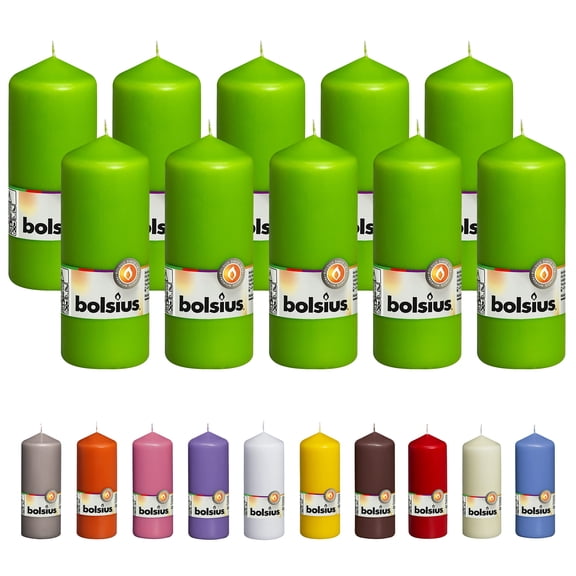 BOLSIUS 10 Lime Green Pillar Candles - 2.25 x Inches - Premium European Quality - Individually Wrapped - 42 Burn Hours - Dripless Smokeless Unscented Dinner, Wedding, Party, & Home Decor Candles Y101