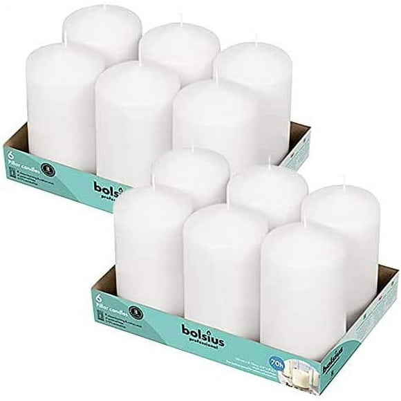 BOLSIUS 12 White Pillar Candles Bulk - 3x6 Inches Candle Set - 70+ Hours Clean Burning - No Palm Oil - 0% Animal Fat - Premium European Quality - Unscented Dripless Party Pillars