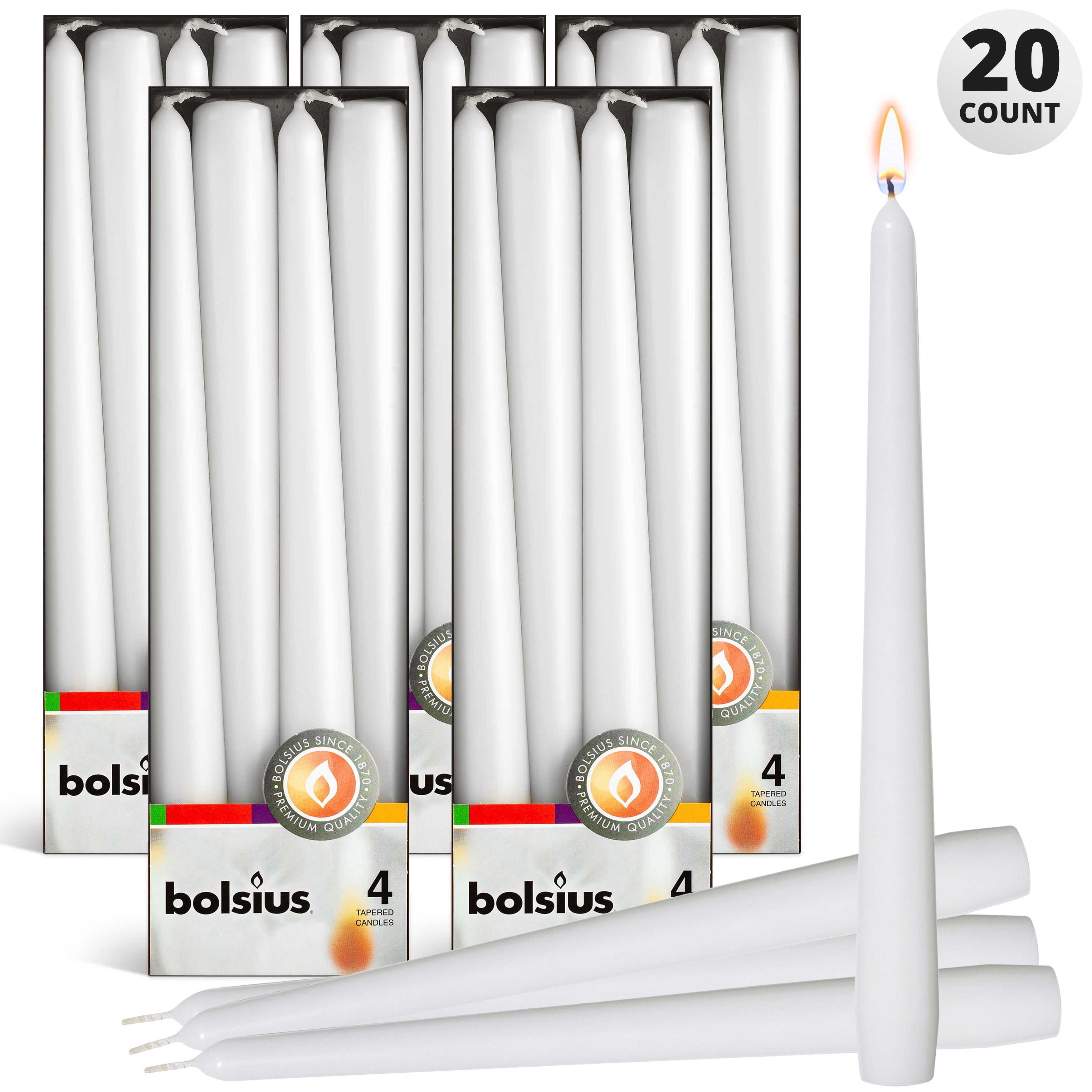 White 10-Inch Unscented Paraffin Wax Taper Candles, Set of 20
