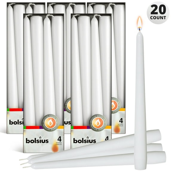 BOLSIUS 20 White Taper Candles - 10 Inch Shabbat candles - Unscented, Smokeless Dinner Candle Set - Premium European Quality - Dripless, Home Decor Candlesticks 7.5 Hour Burn Time