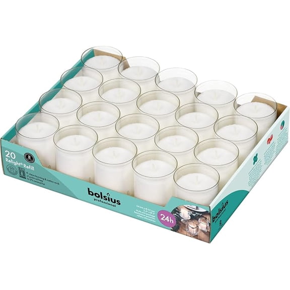 BOLSIUS 24 Hour Votive Candles - 20 Pack Restaurant Candles in Clear Unbreakable Plastic Cups - Premium European Quality - Unscented Smokeless Relight, Birthday, Party & Wedding Candles