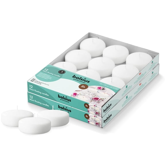 BOLSIUS 3 Inch White Floating Candles - 24 Count Premium European Quality - Imbue Breathtaking Ambiance for Romantic Wedding Centerpieces, Decorations, Events, Pool, Holiday, and Parties Y102