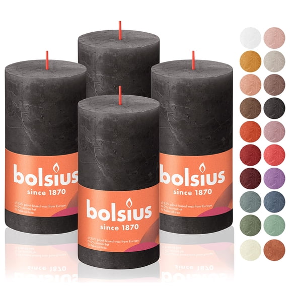 BOLSIUS 4 Pack Black (Stormy Gray) Rustic Pillar 2.75 X 5 Inches - Premium European Quality - Includes Natural Plant-Based Wax - Unscented Dripless Smokeless 60 Hour Party Decor Candles Y101