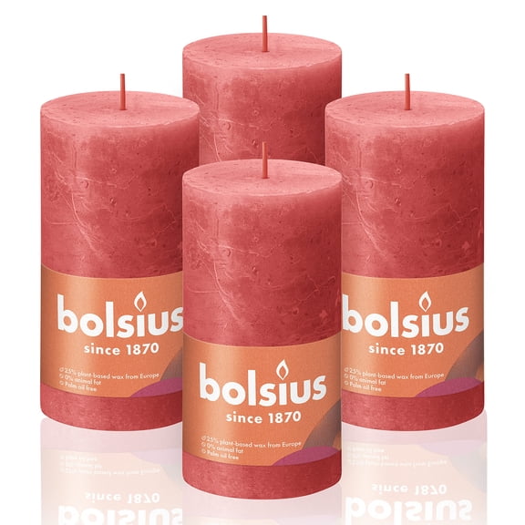 BOLSIUS 4 Pack Blossom Pink Rustic Pillar Candles - 2.75 X 5 Inches - Premium European Quality - Includes Natural Plant-Based Wax - Unscented Dripless Smokeless 60 Hour Party Dcor Candles Y101