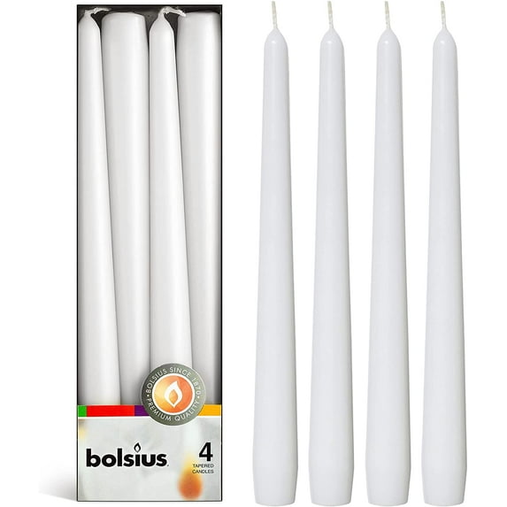 Bolsius Unscented White Taper Candles, 10-Inch, 4-Count