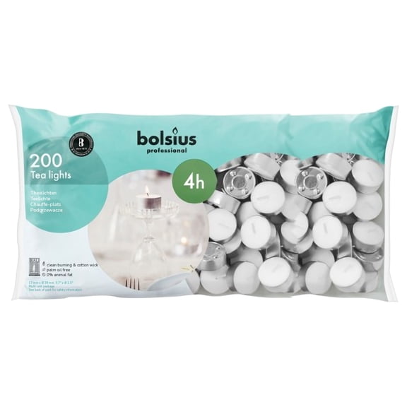 BOLSIUS Bullk Tea Light Candles 200 Count, Long-Lasting Tealight Candles Unscented with Cotton Wicks & 4 Hour Burn Wax Tea Lights Candles in Bulk for Parties, Weddings, Home Decor, & More