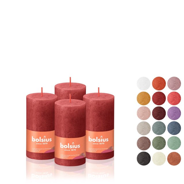 BOLSIUS Delicate Red Rustic Pillar Candles 2 X 4 Inch Set Of 4