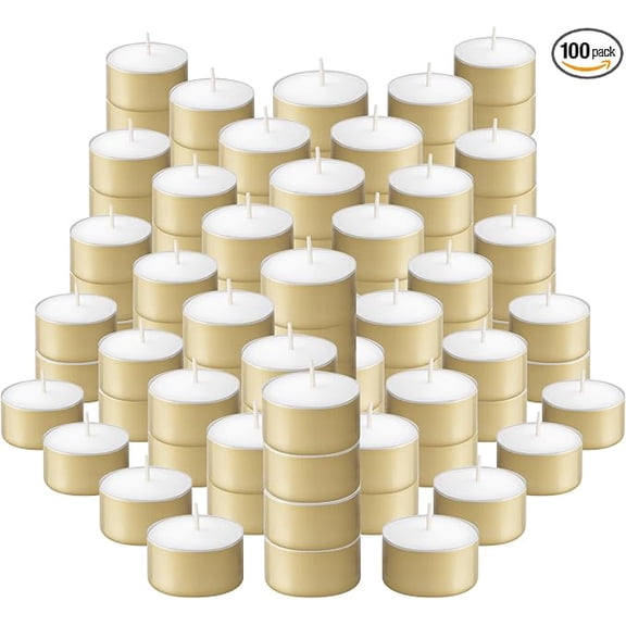 BOLSIUS Gold Tea Light Candles 100 Count, Long-Lasting Tealight Candles Unscented with Cotton Wicks & 8 Hour Burn Smokeless Wax Tea Lights Candles in Bulk for Parties, Weddings, Home Decor,& More