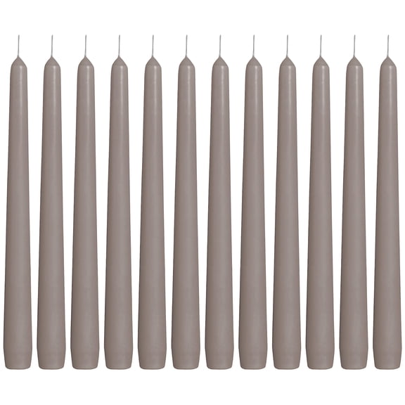 BOLSIUS Grey Taper Candles - 12 Pack Individually Wrapped Unscented 10 Inch Dinner Candle Set - 8 Burn Hours - Premium European Quality - Smokeless & Dripless Wedding, Decor, & Party Gray