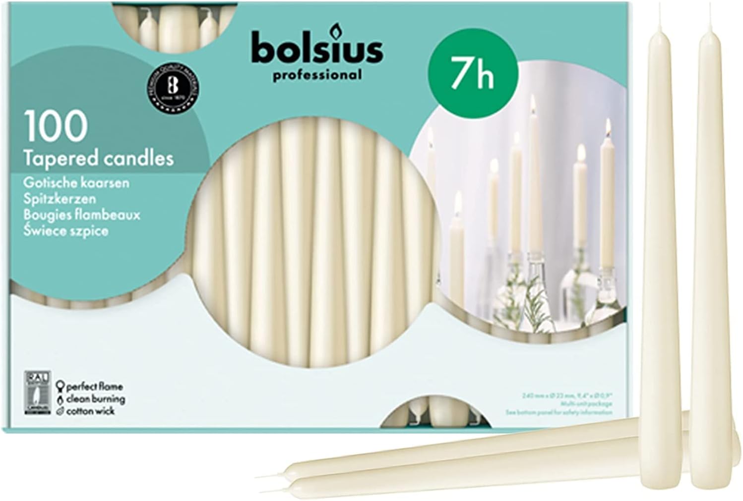 BOLSIUS Ivory Taper Candles Bulk Case of 2 Packs = Total 200 Candles