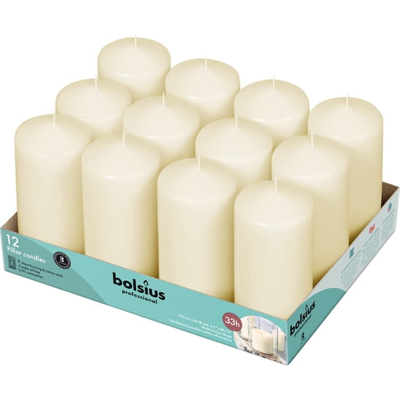 BOLSIUS Set of 12 Ivory Pillar Candles - 2.25-x 4.75 Inch Unscented Dripless Clean Burning Dinner Candle -Wedding Parties Special Occasions Y102