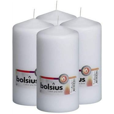 BOLSIUS White 3" x 6" Pillar Candles Unscented Dripless Set of 4 - Smokeless Clean Burning Dinner Candles for Wedding & Home Decor Party Restaurant Spa- Individually Wrapped