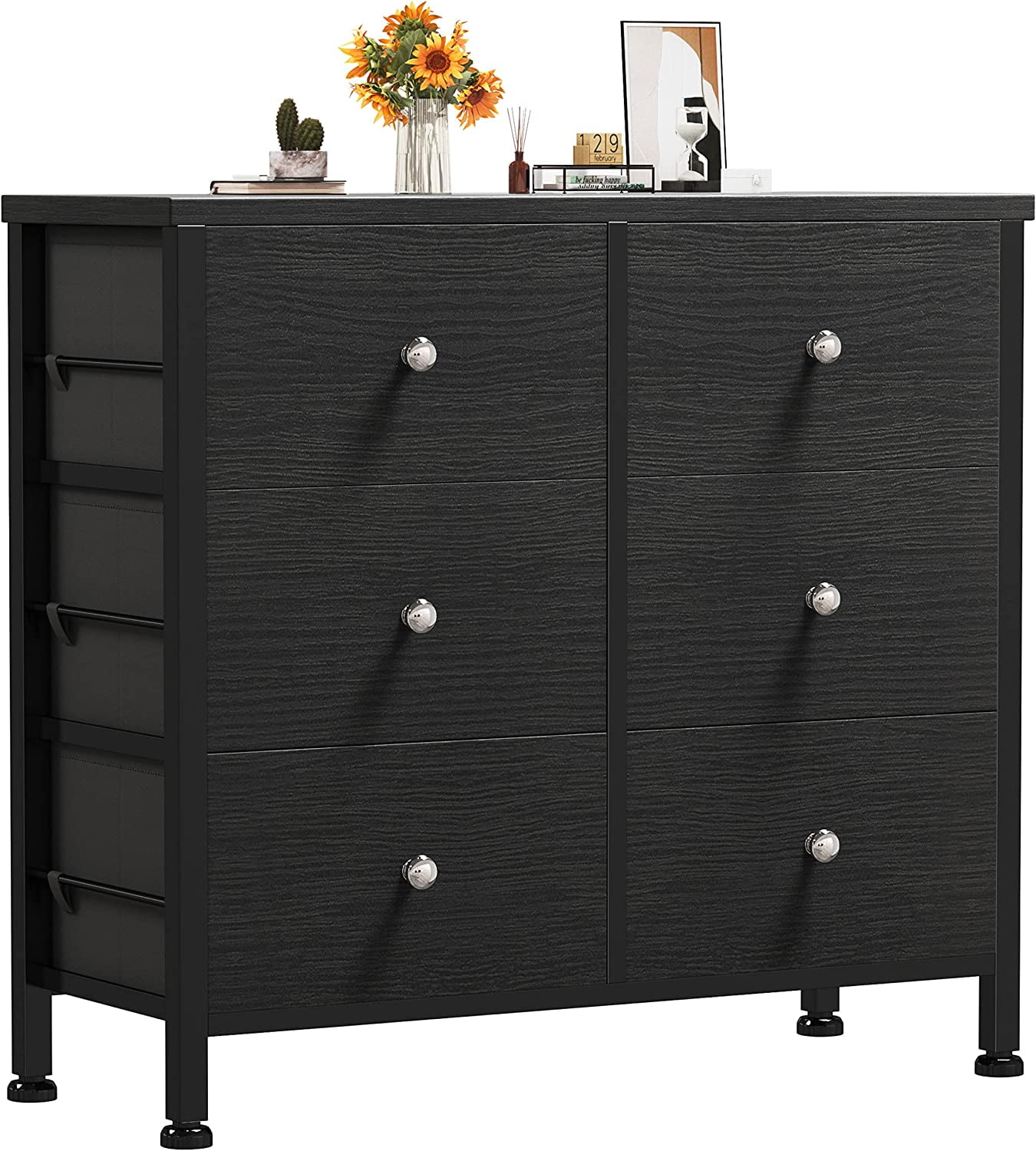 BOLUO Black Dresser for Bedroom 6 Drawer Steel Frame Fabric Dressers