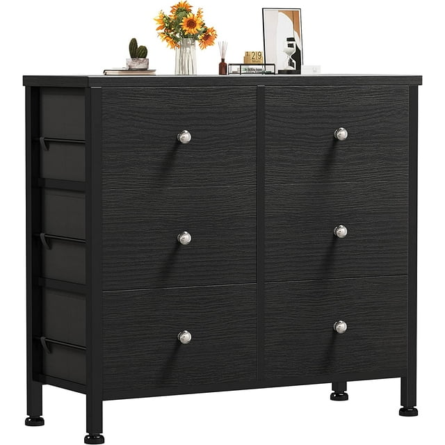 BOLUO Black Dresser for Bedroom 6 Drawer Steel Frame Fabric Dressers
