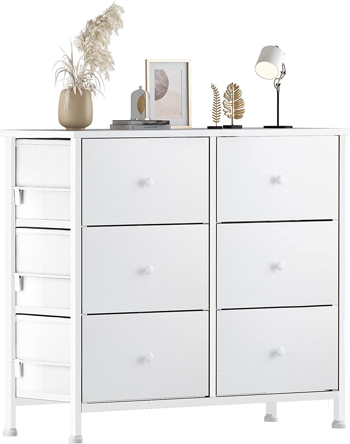 BOLUO White Dresser for Bedroom 6 Drawer Organizers Fabric Storage