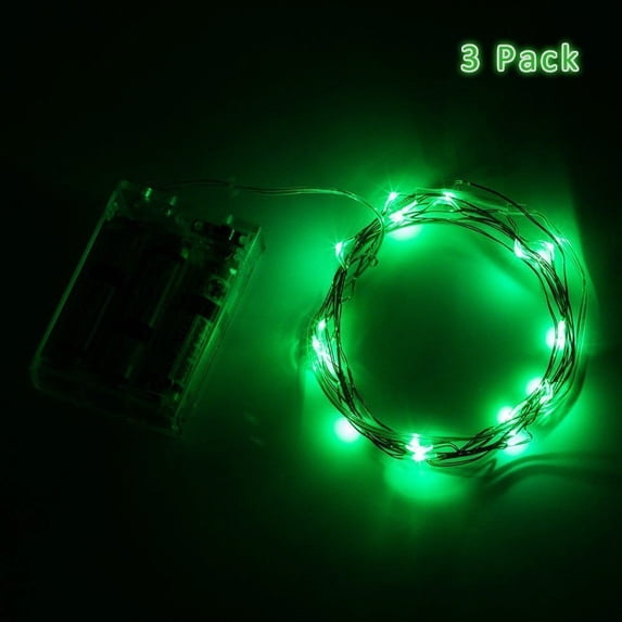 BOLWEO10ft/3M 30 LEDs Green LED String Light, Battery Powered Christmas Tree Lights, Fairy Starry Lights for Holiday Home Garden Decorations, 3 Pack