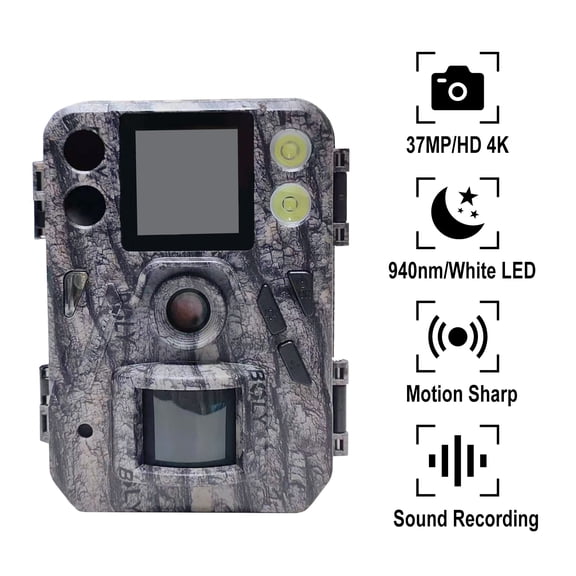 BOLY Hunting Camera, 37MP 4K Game Camera with 940nm & White LED Night Vision, IP66 Waterproof Trail Camera for Wildlife Monitoring