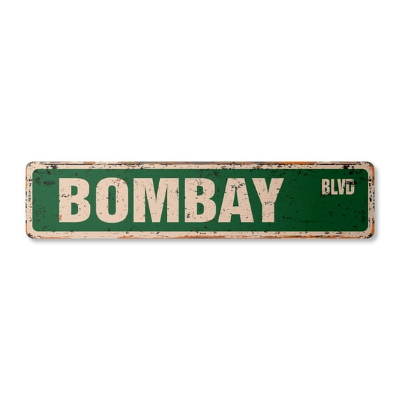 BOMBAY Vintage Plastic Street Sign cat breed feline kitty kitten | Indoor/Outdoor | 18" Wide