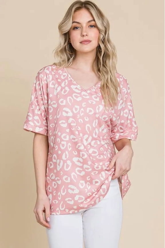 BOMBOM Loose Fit Animal Print Soft Knit Top