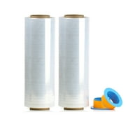 BOMEI PACK 2 Pack 15inch 1500Ft 70Gauge Industrial Clear Stretch Wrap Film with Plastic Handles  for Moving, Packing