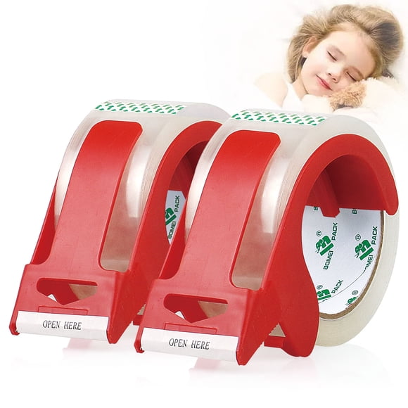 BOMEI PACK 2 Pack No Noise Packing Tape with 2 Free Dispensers,1.88in x 60y,Clear Heavy Duty Silent Packaging Tape for Moving,Shipping,Sealing,Office and Storage