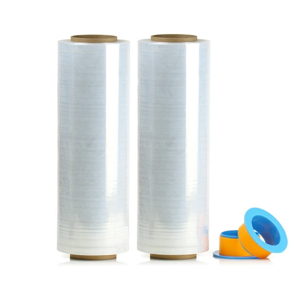 BOMEI PACK 2 Pack Stretch Film,15" x 1500Ft Clear Shrink Wrap Film for Pallet Wrap,Stretch Wrap Film with Handles for Moving